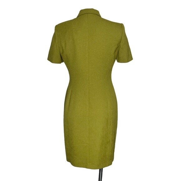 KASPER ASL Chartreuse Green Dress Short Sleeve Button Up Lined Size 6P Vintage - Picture 2 of 11